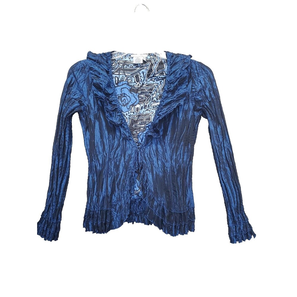 Alberto Makali Blue Crinkle Contrast-Lining Ruffle Jacket Witchy Whimsigoth MED